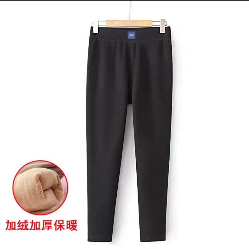German velvet warm pants womens winter integrated autumn and winter padded bottoms plus size fleece-lined cold-proof seamless lamb velvet autumn pants Black [women's velvet and thickening] 