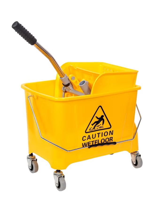 Bright Home Floor Cleaning Bucket with Wringer and Wheels, Easy to Move – 20L Capacity – Practical Design with Metal Handle – Warning Yellow Color - Image 1