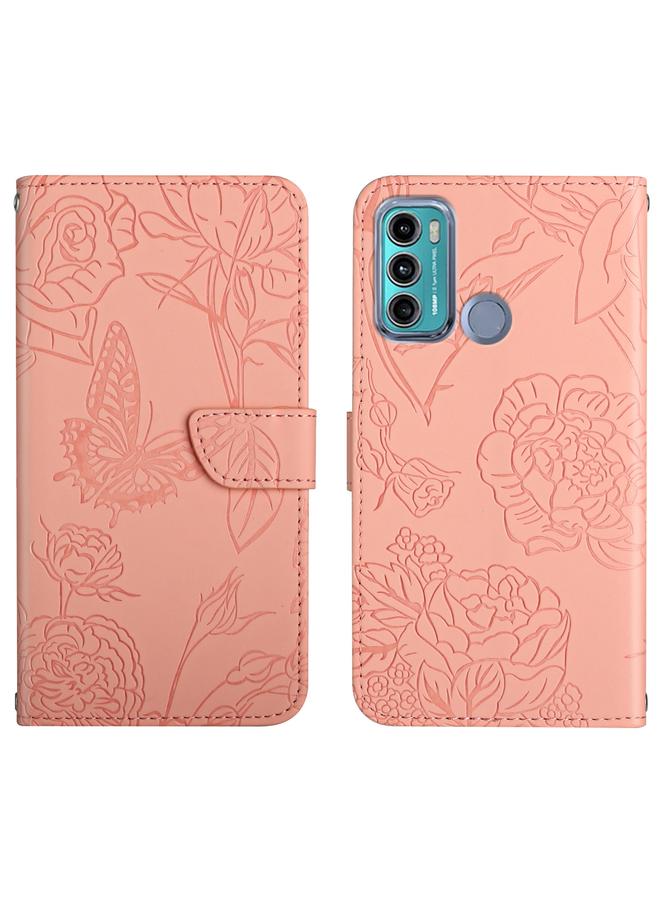 S-TOP Case For Motorola Moto G60 Skin Feel Butterfly Peony Embossed Leather Phone Case - Image 1