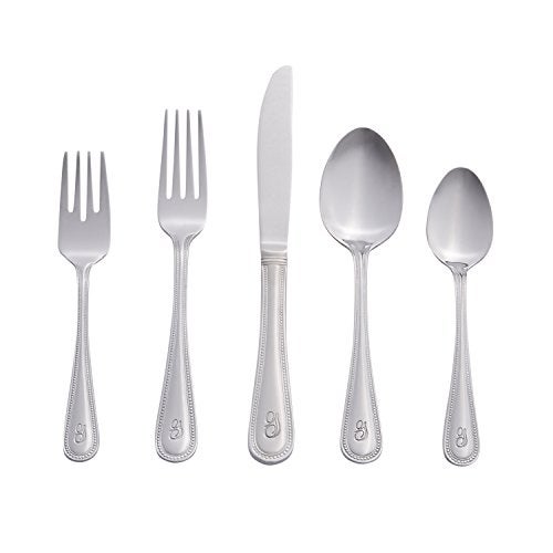RiverRidge Monogrammed Beaded Flatware Set - G - 46-Piece Silverware with Custom Letter Stamp, 18/0 Stainless Steel Utensils Set for Daily Use & Special Occasions - Dishwasher Safe, Versatile Design - Image 1