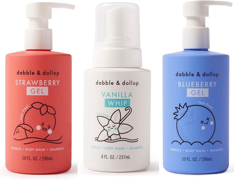 Dabble  Dollop USA Bundle 3in1 Natural Bubble Bath Body Wash  Shampoo for Kids USAMade Paraben  Sulfate Free Vegan TearFree Strawberry Vanilla  Blueberry Set of 3