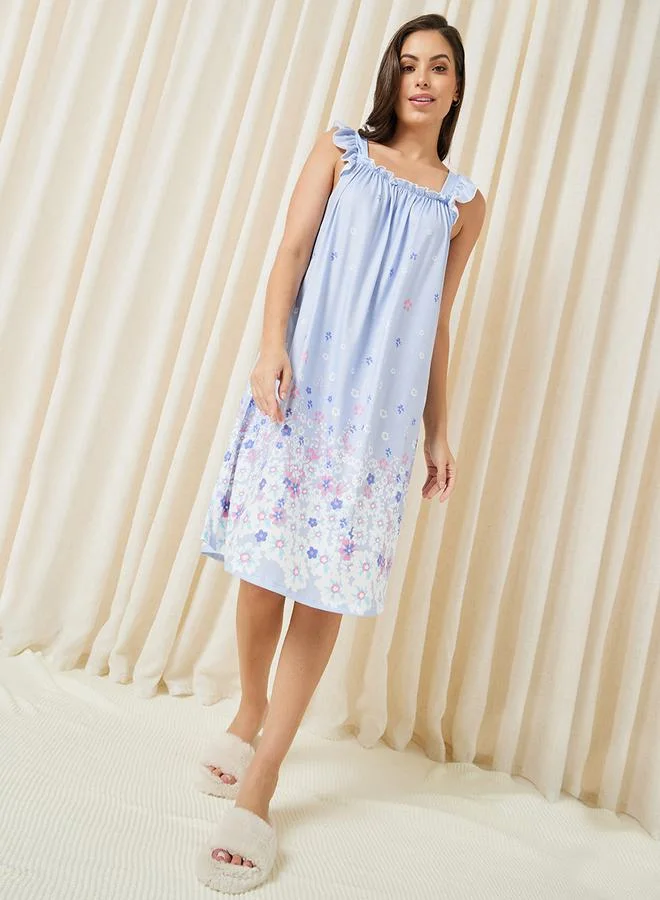 ستايلي Floral Print Ruffle Sleeve Nightdress