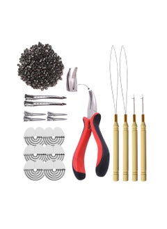 500pcs Micro Silicone Rings Hair Extensions Kit Itip Hair Pliers Pulling Hook Needle Loop Threader and Micro Silicone Links Rings Dark Brown