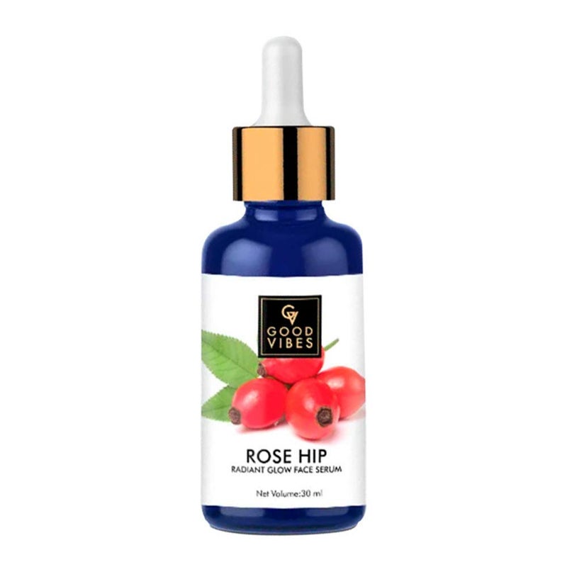 Good Vibes Rosehip Face Serum  Radiant Glow Formula for Clear Smooth Skin  Hydrating AntiAging Facial Serum with Vitamin A  C  No Parabens No Sulphates  All Skin Types  101 Fl Oz 30ml