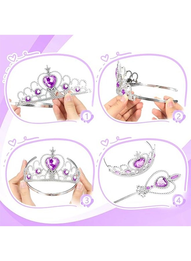 Mermaid Jewelry Kit Set for Kids,Pearl Shell Crown Pendant Bracelets Ear Clips Wand,Princess Dress Up Gloves Party Pretend Play Decorative Accessories (Purple, Set of 7, 9 Pcs) - Image 3