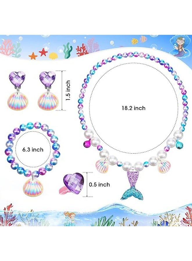 Mermaid Jewelry Kit Set for Kids,Pearl Shell Crown Pendant Bracelets Ear Clips Wand,Princess Dress Up Gloves Party Pretend Play Decorative Accessories (Purple, Set of 7, 9 Pcs) - Image 2