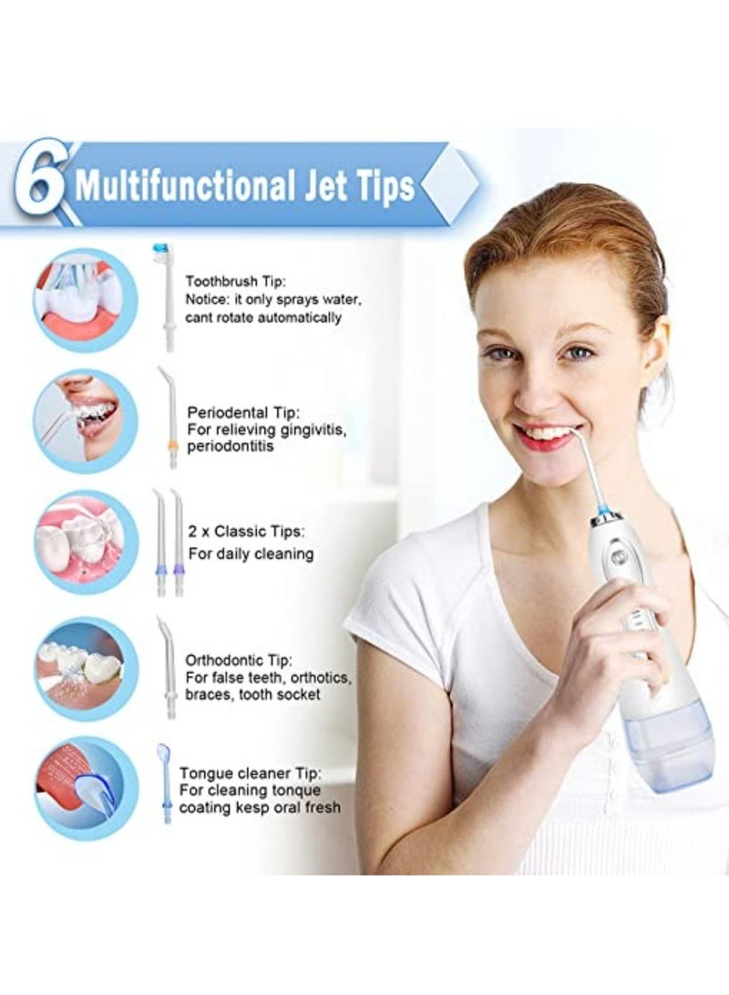 Water Flosser Cordless Oral Irrigator Portable Rechargeable Dental Flossers with 5 Modes & 6 Tips Water Flossing with 300ML Water Tank for Home and Travel, Braces & Bridges Care (White-H6 - Image 5