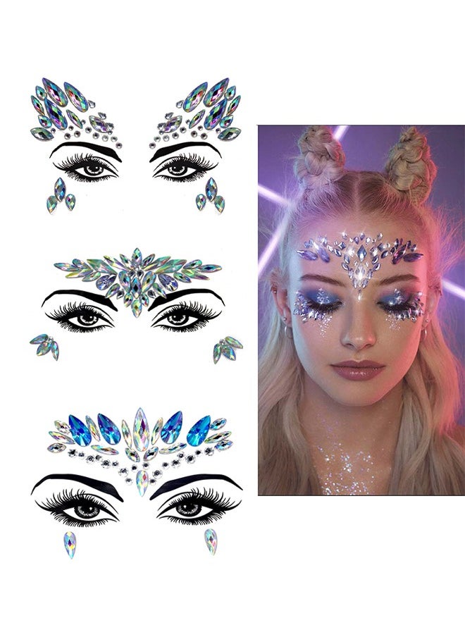 mio - 3 Sets Makeup Ball Face Decoration Face Jewels Stickers Face Gems Temporary Tattoo Stickers Face Crystal with Acrylic Diamond Face patch for Festival Rave Carnival Party Dance Party - Image 1