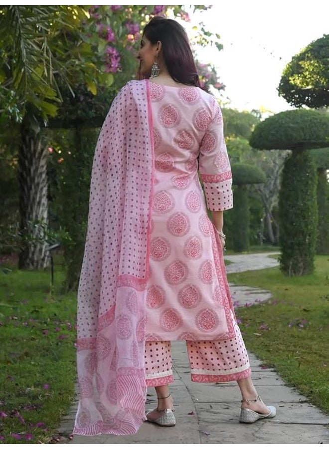 Pinkmint store Women Straight Motif Printed Kurta and Pant Set with Dupatta S - Image 3