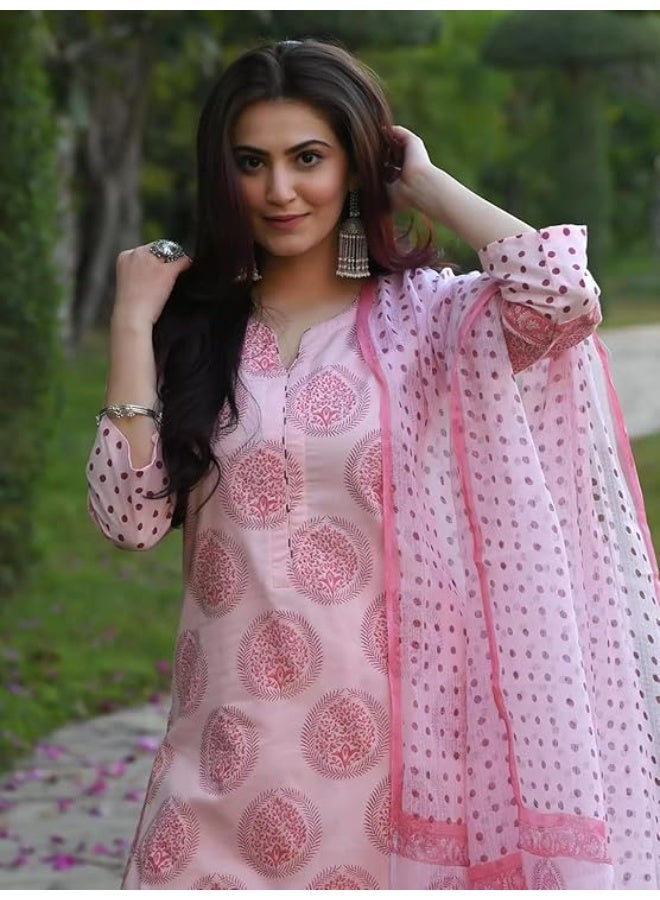 Pinkmint store Women Straight Motif Printed Kurta and Pant Set with Dupatta S - Image 2