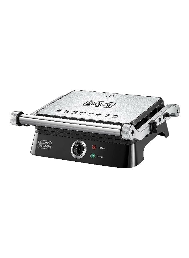 BLACK+DECKER 1400W Contact Grill with Full Flat Grill for Barbeque Black and Silver 35.5 x 14.5 x 37 cm CG1400-B5 Black and Silver - Image 1