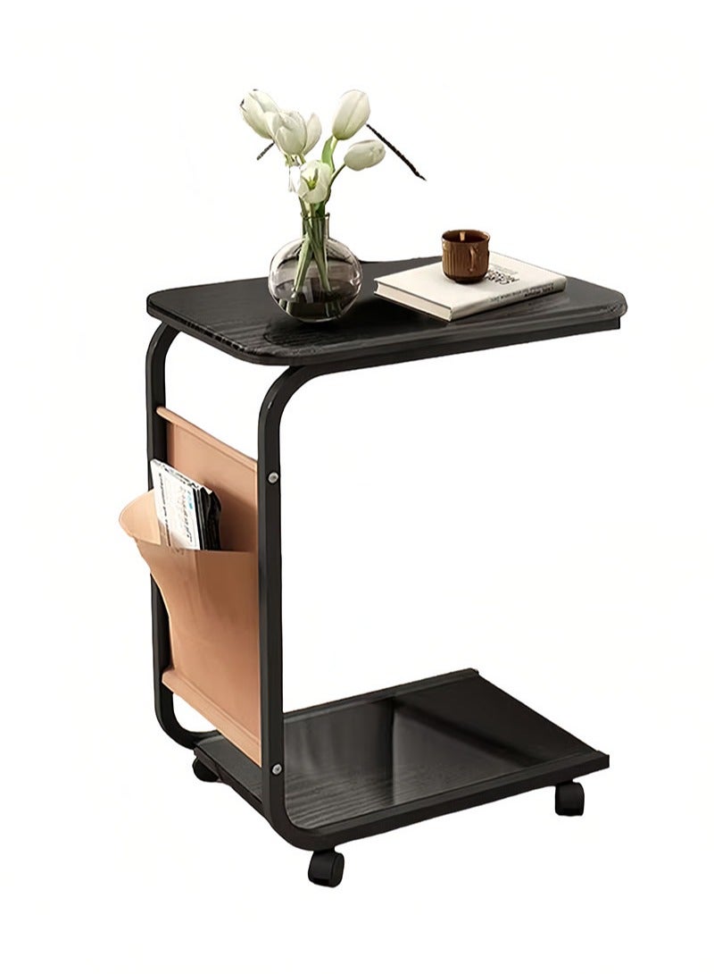 أبوستيم طاولة جانبية، طاولة بجانب السرير بأربع عجلات للأريكة أو غرفة النوم أو غرفة المعيشة أو المكتب، طاولة قهوة للمساحات الصغيرة، ثابتة، إطار معدني قوي، موفرة للمساحة (أسود) - Image 1