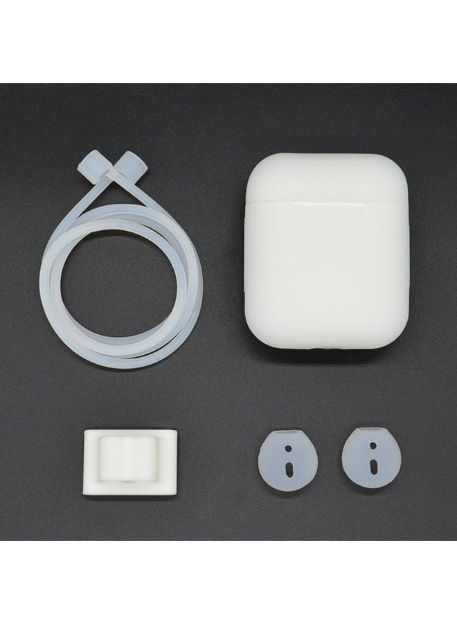 راكسوم غطاء حافظة ضد الضياع بحبل + حافظة من السيليكون + مشبك تعليق لسماعة الأذن + غطاء سدادة أذن بلوتوث لاسلكية لسماعات الأذن مجموعة غطاء لسماعات Apple AirPods 1 / 2 شفاف