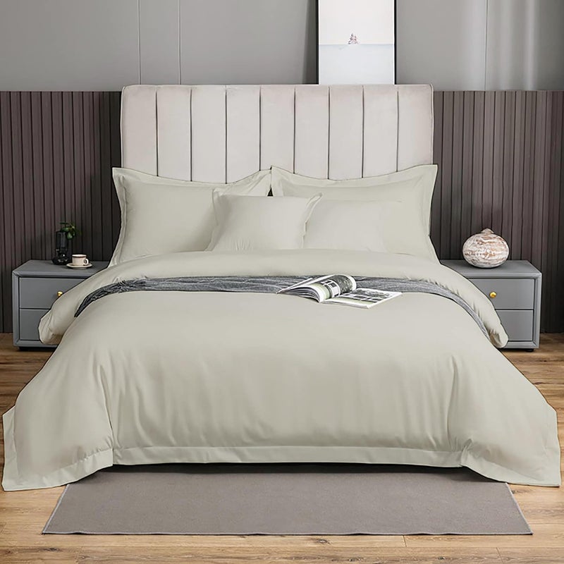 eBeddy Linens 800 TC Ultra Silky Soft Egyptian Cotton Super King Plus 120x120 Size 3Pieces Duvet Cover Hidden Zipper Closer  Corner Ties Durable and Fade Resistant Silver Grey Solid
