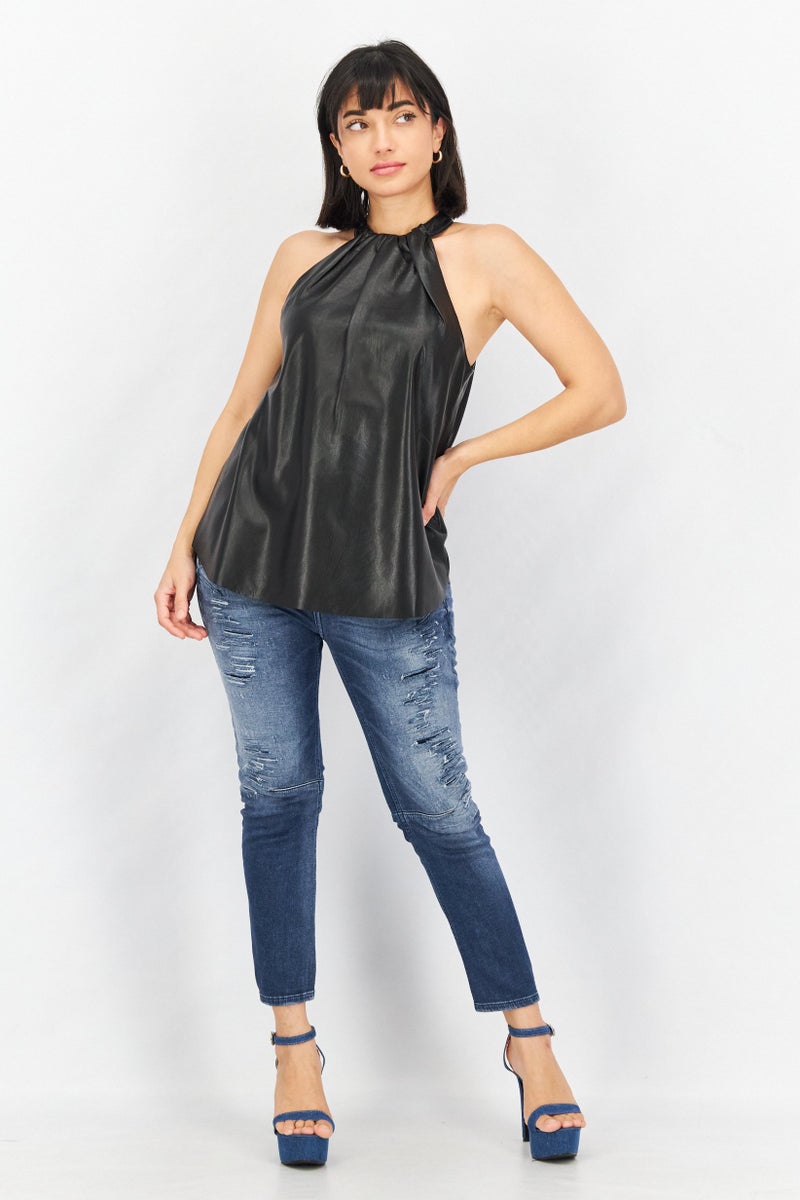 joie Women Mock Neck Sleeveless Plain Top, Black - Image 3