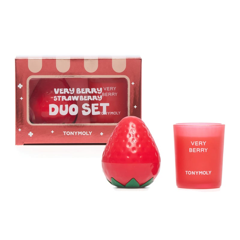 TONYMOLY Very Berry Strawberry Valentineâ€™s Day Gift Set â€“ Hydrating Hand Cream with Sweet Fruity Scent & Limited-Edition Strawberry Candle, Self-Care & Galentineâ€™s Gift for Women - Image 1