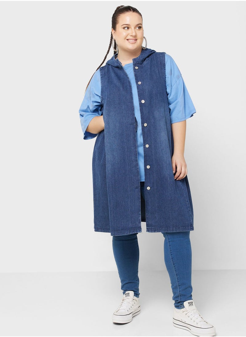 Ginger Plus - Sleeveless Longline Denim Jacket - Image 1