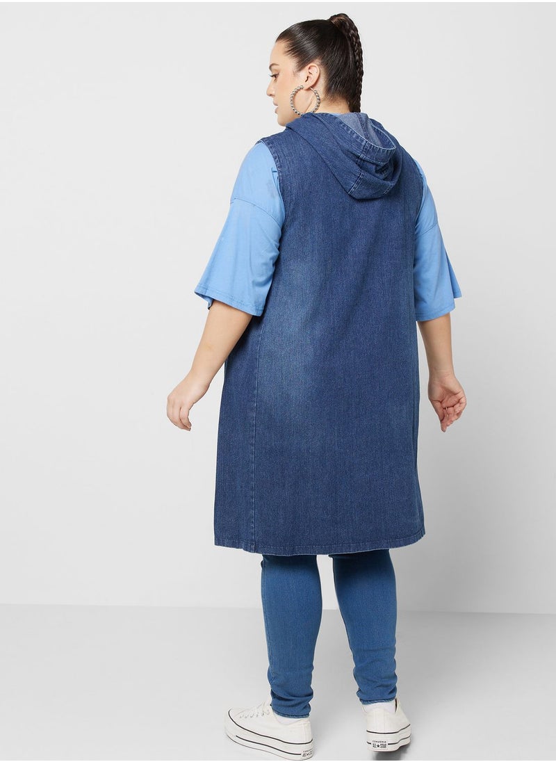 Ginger Plus - Sleeveless Longline Denim Jacket - Image 1
