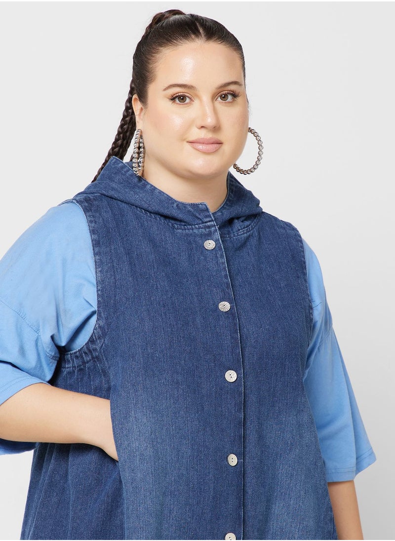 Ginger Plus - Sleeveless Longline Denim Jacket - Image 1
