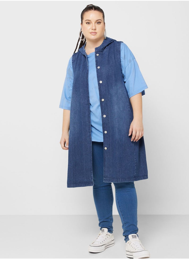 Ginger Plus - Sleeveless Longline Denim Jacket - Image 1