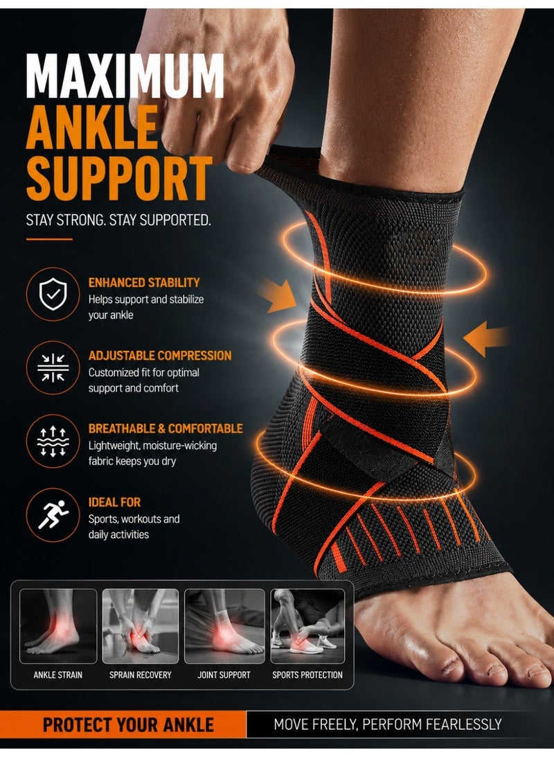 VBOSI Ankle Support Brace, Adjustable Compression Ankle Brace with Dual Elastic Straps, Breathable 3D Knit Sports Support for Running, Basketball, Football, Gym, Achilles Tendon & Plantar Fasciitis - Image 1