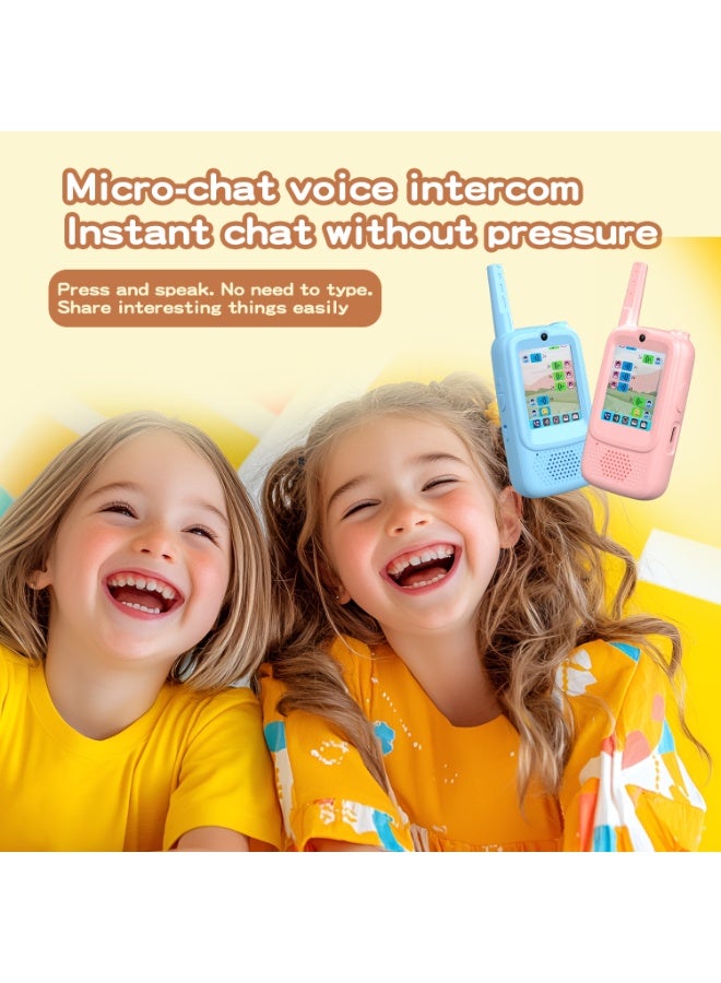 MOCOM [Upgraded] Face-to-Face Video Walky Talky for Kids – 2 Pack Rechargeable Video Intercom Toys with LCD Screen & Camera, Voice Chat, Emoji Messaging, Photo Capture & Sharing, Built-In Gallery, Real-Time Video Talk, No SIM Needed & No WiFi Required, 20–40MHz Indoor Outdoor Communication Toys for Boys & Girls Ages 3–12, Blue & Pink, USB-Rechargeable, Fun Camping & Birthday Gift Set - Image 2
