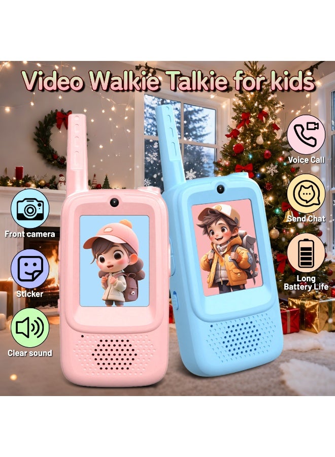 MOCOM [Upgraded] Face-to-Face Video Walky Talky for Kids – 2 Pack Rechargeable Video Intercom Toys with LCD Screen & Camera, Voice Chat, Emoji Messaging, Photo Capture & Sharing, Built-In Gallery, Real-Time Video Talk, No SIM Needed & No WiFi Required, 20–40MHz Indoor Outdoor Communication Toys for Boys & Girls Ages 3–12, Blue & Pink, USB-Rechargeable, Fun Camping & Birthday Gift Set - Image 5