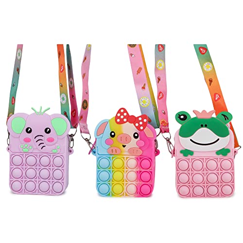 Funny Teddy Pop It Bag for Girls, Stylish Fidget Toy, Rainbow Shoulder Sling Bag, Pop It Sensory Silicone Purse, Backpack Toys, & Stress Relief Pouch (Random Animals) - Image 1