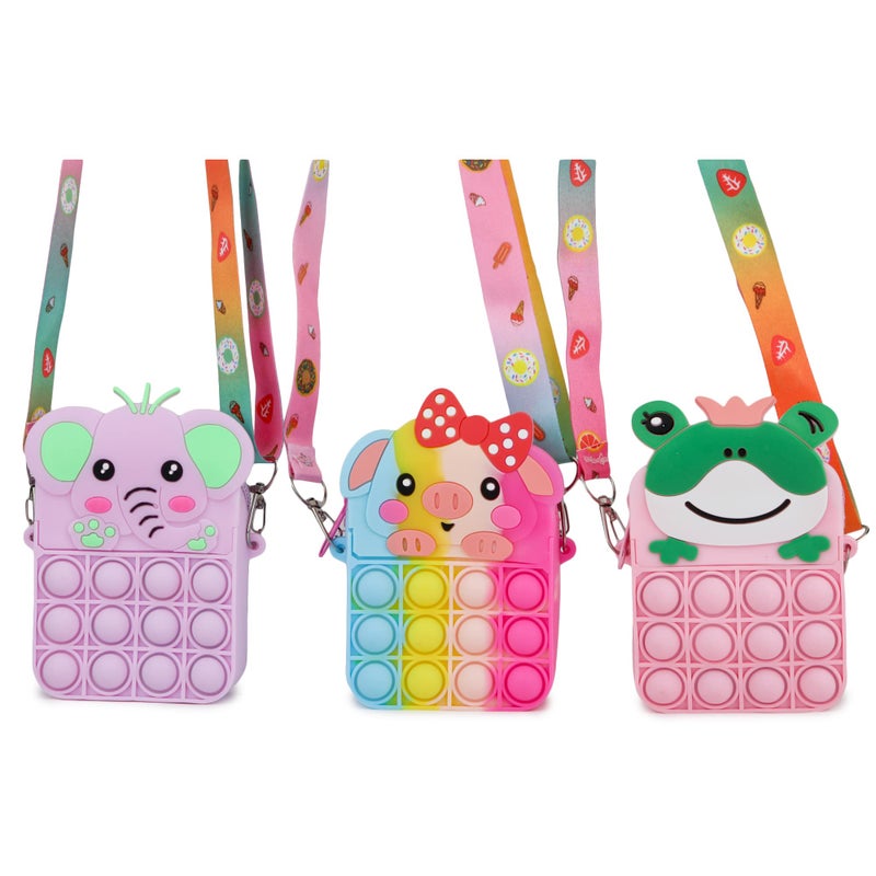 Funny Teddy Pop It Bag for Girls, Stylish Fidget Toy, Rainbow Shoulder Sling Bag, Pop It Sensory Silicone Purse, Backpack Toys, & Stress Relief Pouch (Random Animals) - Image 5