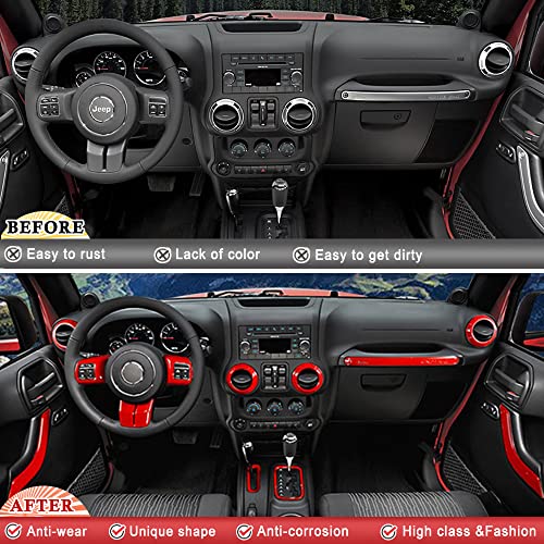 Opall Full Set Interior Decoration Kit - Steering Wheel & Center Console Air Outlet Trim, Door Handle Cover Inner, Passenger Seat Handle Trim for Jeep Wrangler JK JKU (18 X Red) - Image 3