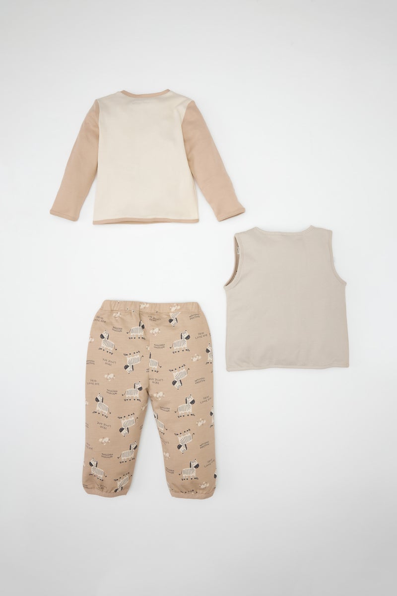 DeFacto Baby Boy Zebra Patterned Thin Fabric 3 Piece Set - Image 3
