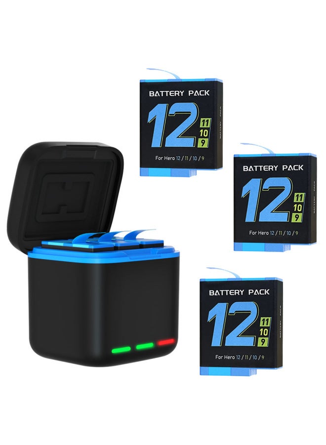 Generic Product Suitable For Gopro Hero12/11/10/9 Battery Charging Suit Fast Charging Charging Box +3 Batteries-Color:Battery Storage Three Charge + Three Battery - Image 1