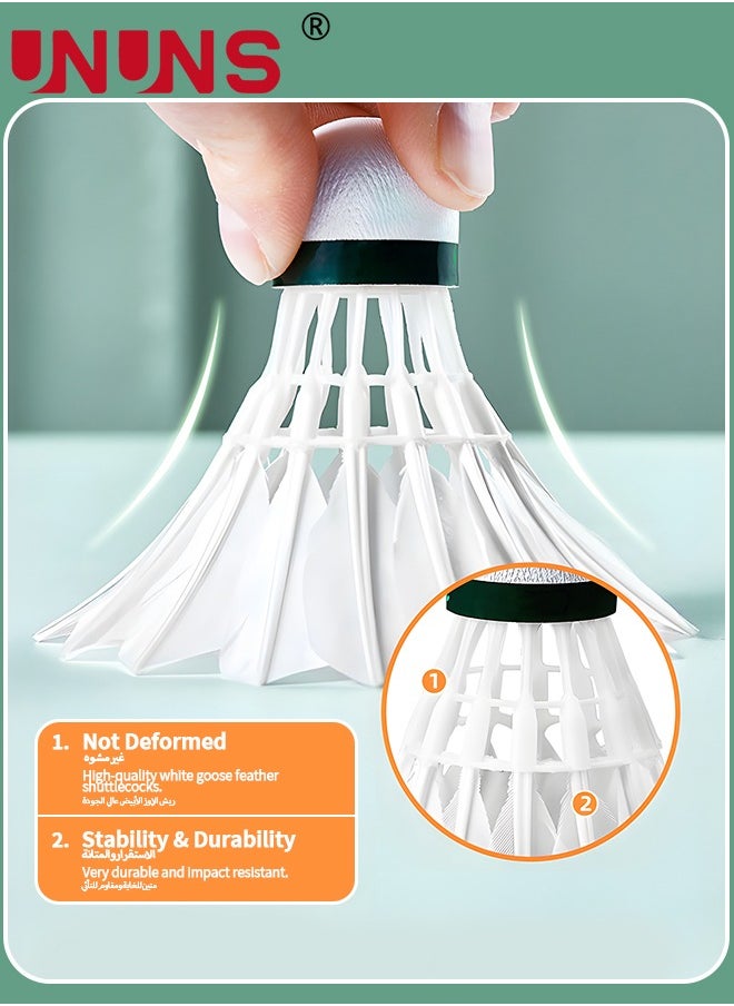 UNUNS Shuttlecocks Set,12 Pcs Badminton Balls,Goose/Duck Feather Head Shuttlecocks With Storage Tube,Sports Training Equipment For Trainers,Amateurs,Beginners,Indoor Outdoor Game  - Image 4