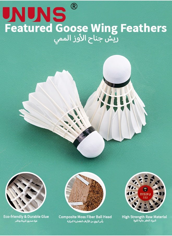 UNUNS Shuttlecocks Set,12 Pcs Badminton Balls,Goose/Duck Feather Head Shuttlecocks With Storage Tube,Sports Training Equipment For Trainers,Amateurs,Beginners,Indoor Outdoor Game  - Image 2