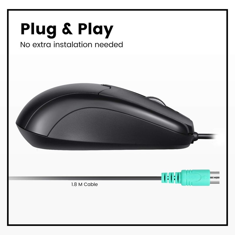 Perixx Perimice-209 P, Wired PS2 Mouse with 1000 DPI Resolution, Black, (10442) - Image 5