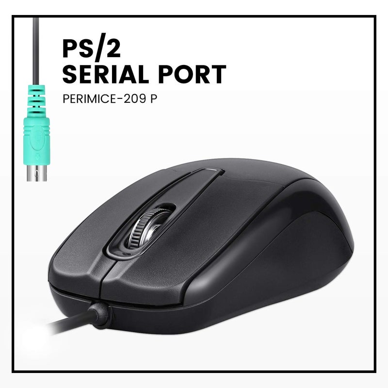 Perixx Perimice-209 P, Wired PS2 Mouse with 1000 DPI Resolution, Black, (10442) - Image 2
