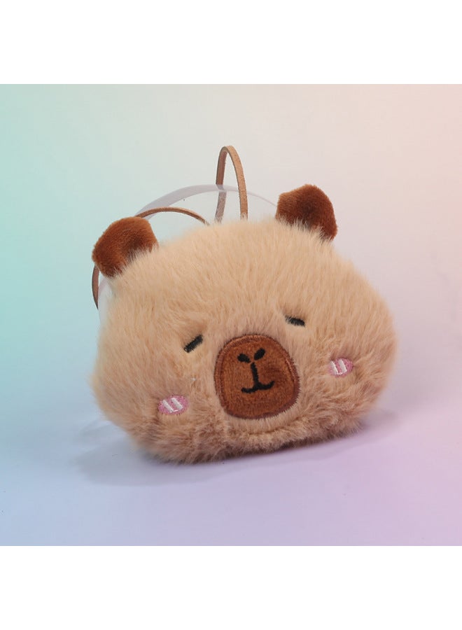 Lovable Capibala Pendant Capybara Doll Accessories Mobile Phone Case Clothing Bag Decorative Claw Machine Doll Small Gift-Specifications:Dark Color Card Leather (round Mirror On The Back)  - Image 1