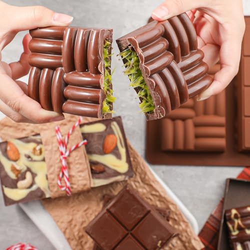 Koluti Nonstick Silicone Chocolate Bar Mold, 1 Inch Deep Dubai Chocolate Decor Baking Rectangle Molds, 2-Cavities Large and Thick Candy DIY Mould for Filling Knafeh Stuffed Pistachio Bar - Image 3
