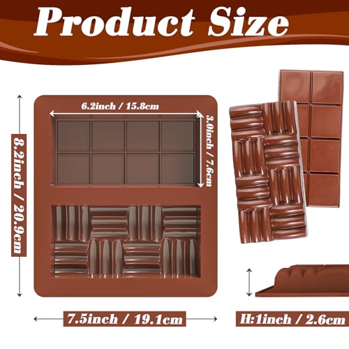 Koluti Nonstick Silicone Chocolate Bar Mold, 1 Inch Deep Dubai Chocolate Decor Baking Rectangle Molds, 2-Cavities Large and Thick Candy DIY Mould for Filling Knafeh Stuffed Pistachio Bar - Image 2