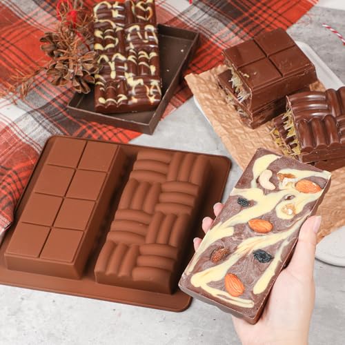 Koluti Nonstick Silicone Chocolate Bar Mold, 1 Inch Deep Dubai Chocolate Decor Baking Rectangle Molds, 2-Cavities Large and Thick Candy DIY Mould for Filling Knafeh Stuffed Pistachio Bar - Image 4