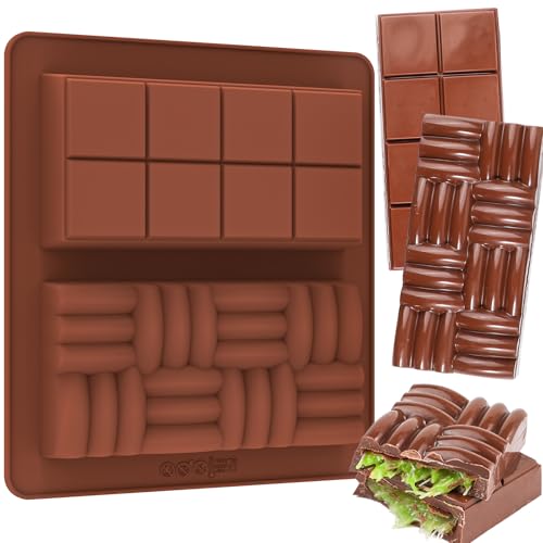 Koluti Nonstick Silicone Chocolate Bar Mold, 1 Inch Deep Dubai Chocolate Decor Baking Rectangle Molds, 2-Cavities Large and Thick Candy DIY Mould for Filling Knafeh Stuffed Pistachio Bar - Image 1