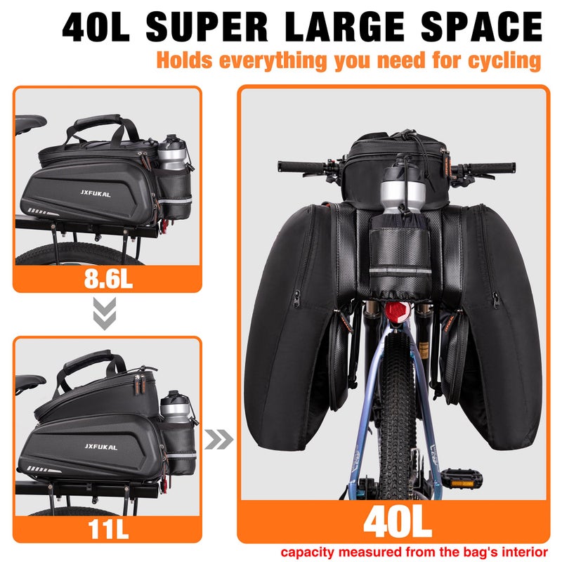 JXFUKAL Bike Bags for Bicycle Rear rack - 9.5L/17L/40L Hard Shell Waterproof Bike Ebike Trunk Pannier Saddle Seat Bag Carrier with Reflector, Rain Cover & Shoulder Strap for Commuter Travel Outdoor - Image 2
