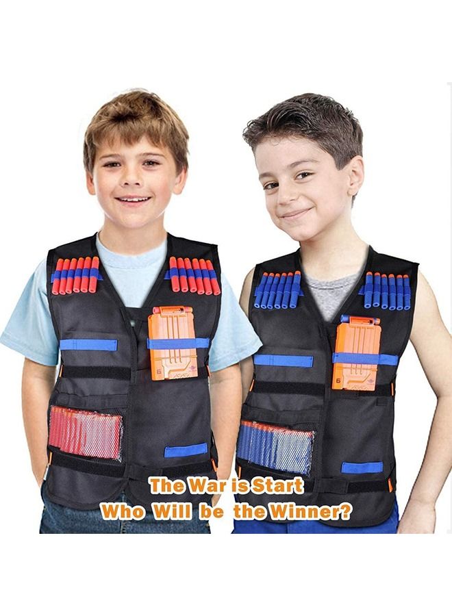 Beauenty Sets Kids Tactical Vest Kit Kids Elite Tactical Vest Kit For Nerf N strike Elite Series 2 Pack Jacket with 2 Wrist Bands 2 Quick Reload Clips 2 Protective Glasses 40 Bullets and 2 Face Tube Mask - Image 5