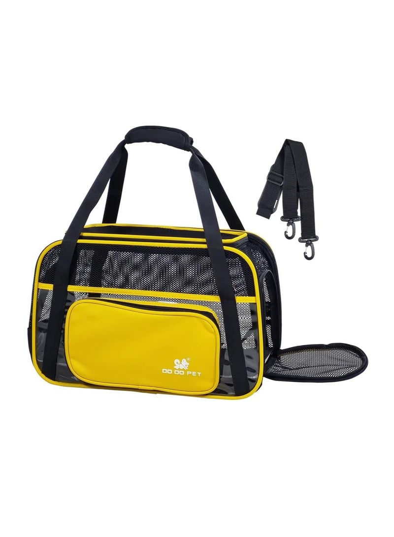 NNC PETS Small pet carrier with Mesh Top and Sides, Cats & Small dogs, Outdoor activities, Soft-sided carrier with Handle, Shoulder strap, Side pocket, and Mat, Pet travel bag with Inside leash 40cm (Yellow) - Image 1