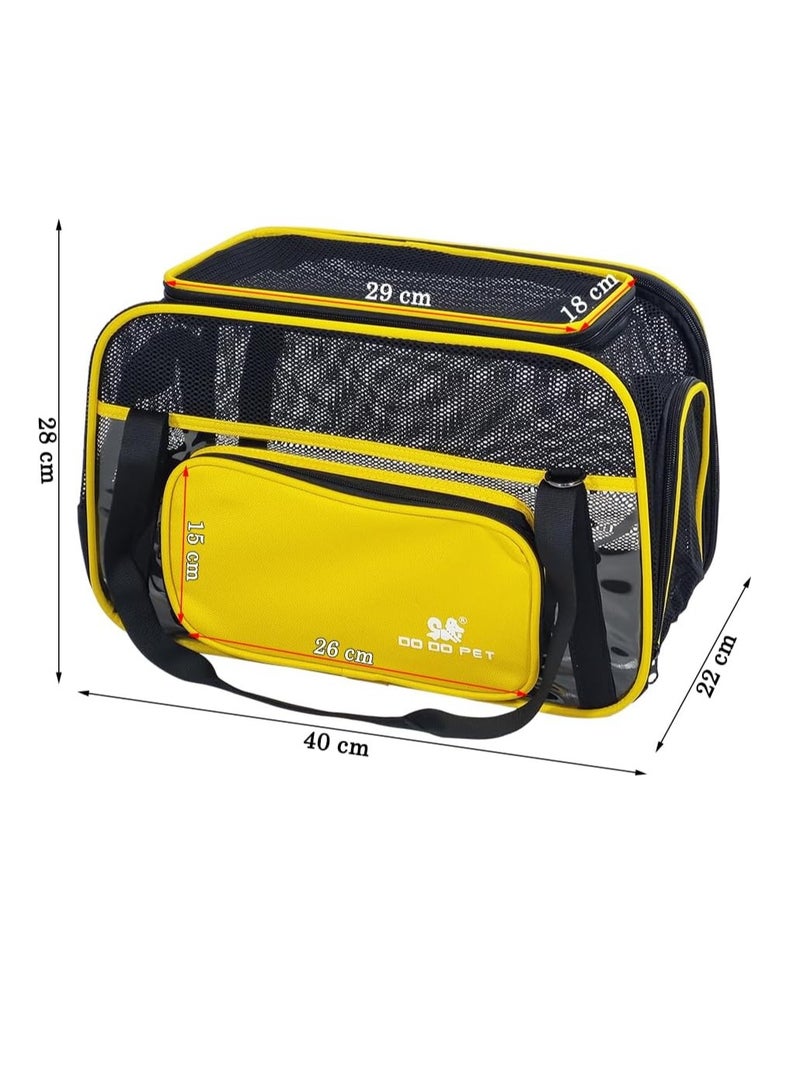 NNC PETS Small pet carrier with Mesh Top and Sides, Cats & Small dogs, Outdoor activities, Soft-sided carrier with Handle, Shoulder strap, Side pocket, and Mat, Pet travel bag with Inside leash 40cm (Yellow) - Image 2