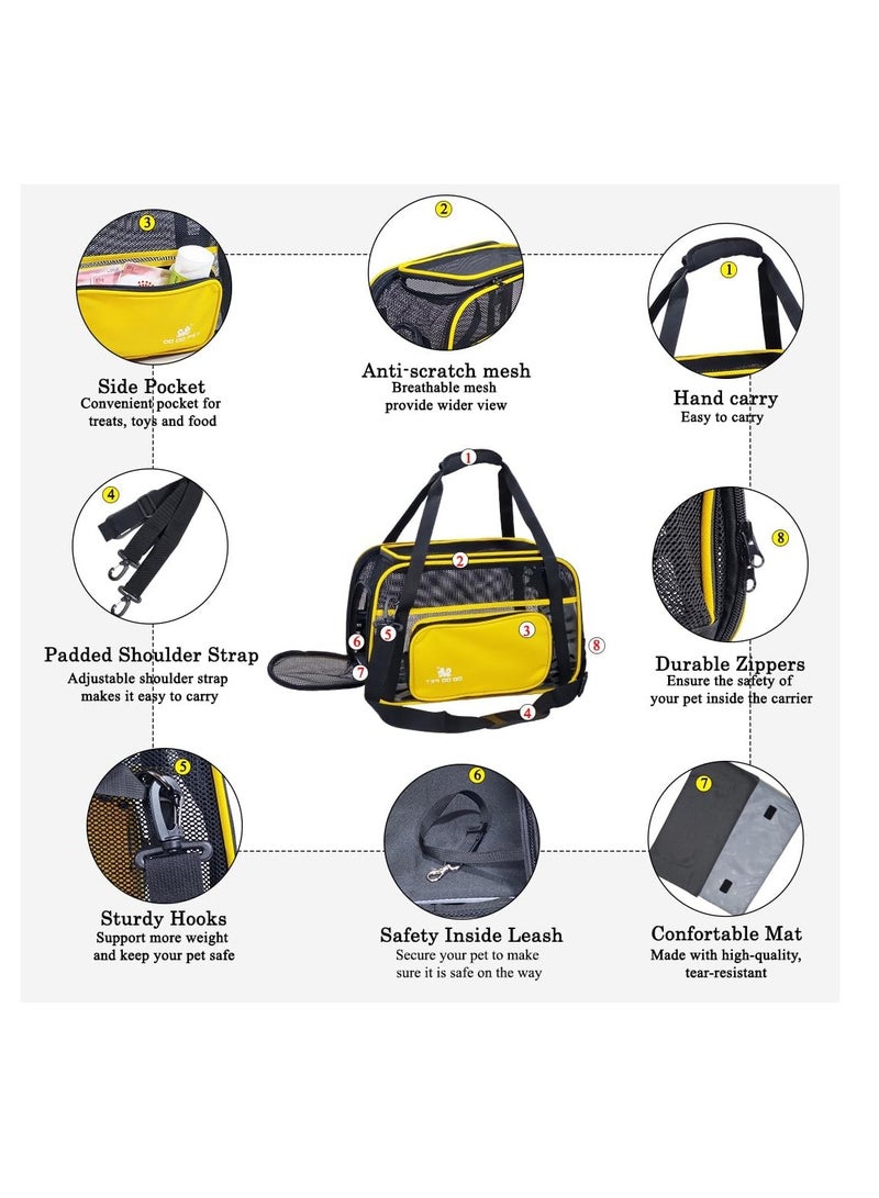 NNC PETS Small pet carrier with Mesh Top and Sides, Cats & Small dogs, Outdoor activities, Soft-sided carrier with Handle, Shoulder strap, Side pocket, and Mat, Pet travel bag with Inside leash 40cm (Yellow) - Image 3