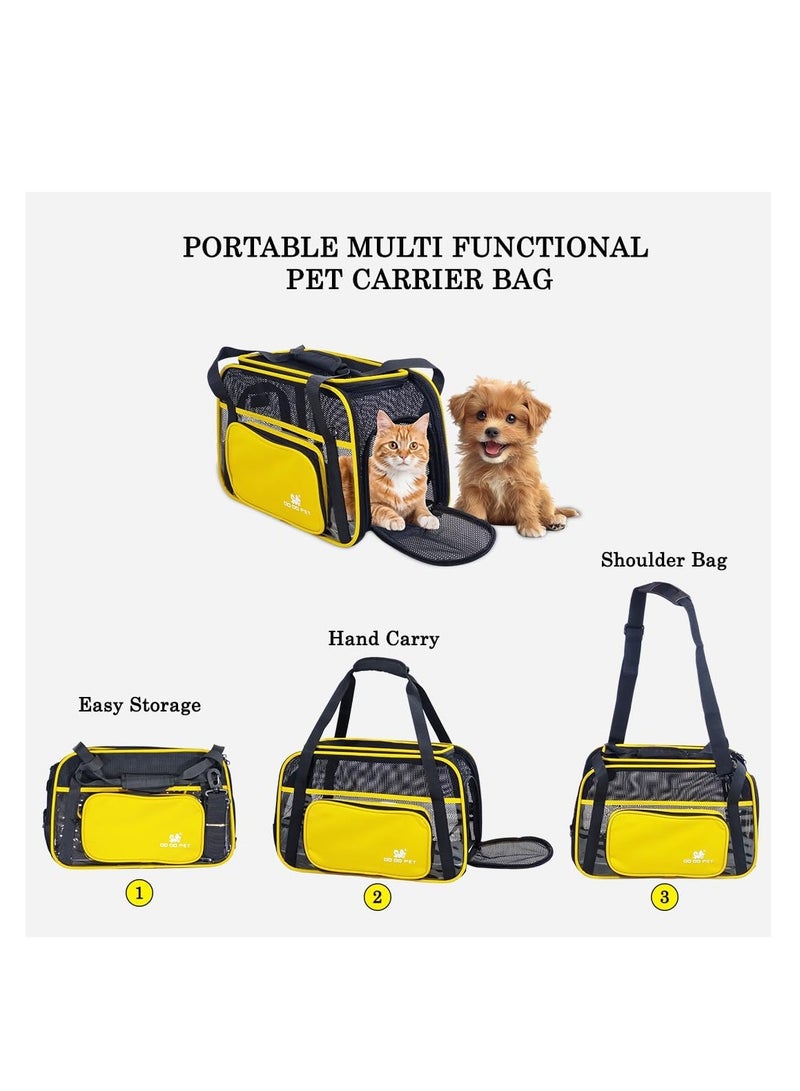 NNC PETS Small pet carrier with Mesh Top and Sides, Cats & Small dogs, Outdoor activities, Soft-sided carrier with Handle, Shoulder strap, Side pocket, and Mat, Pet travel bag with Inside leash 40cm (Yellow) - Image 4