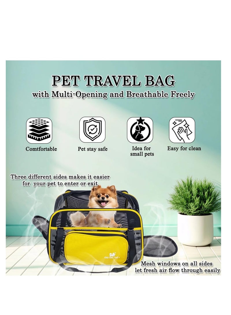 NNC PETS Small pet carrier with Mesh Top and Sides, Cats & Small dogs, Outdoor activities, Soft-sided carrier with Handle, Shoulder strap, Side pocket, and Mat, Pet travel bag with Inside leash 40cm (Yellow) - Image 5