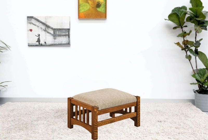 MD Decor Sheesham Wood Ottoman with Padded Cushion – Handcrafted Wooden Footrest Stool for Living Room, Bedroom & Office | Vintage Design Bench for Home Décor & Comfortable Seating (Natural Finish) - Image 2