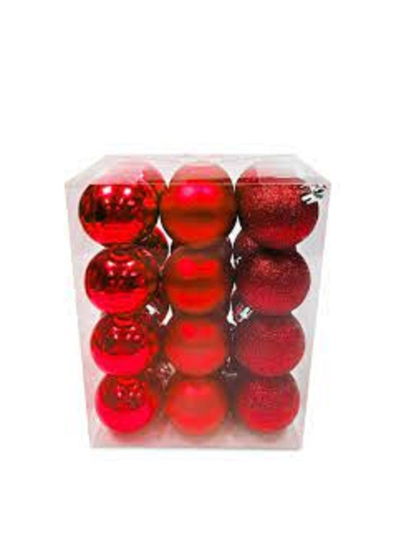 CHRISTMAS MAGIC Christmas Balls Shiny Matt Glitter Red 5cm 24Ct 